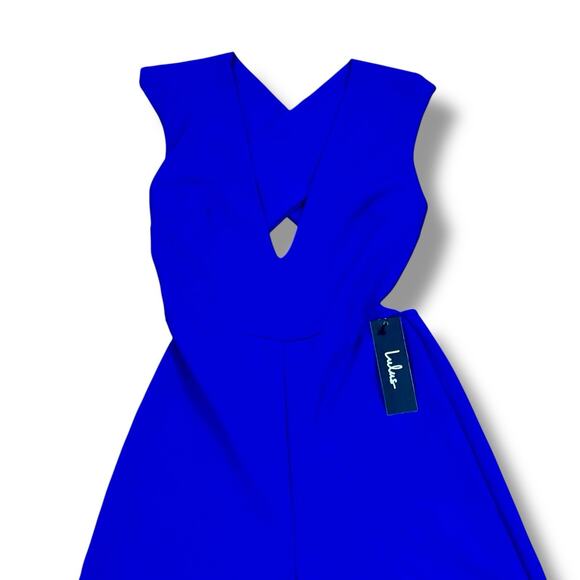 Lulus Size XS Thinking Out Loud Blue Backless Wide Leg Jumpsuit KP8458 - Picture 2 of 6